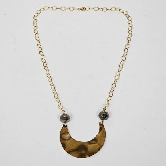 14/20 14k GF Gold Filled Necklace Hammered Crescent Half Moon Faceted AB Crystal - Picture 3 of 15